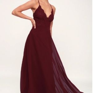 Lulus Madalyn Burgundy Lace Maxi Dress
